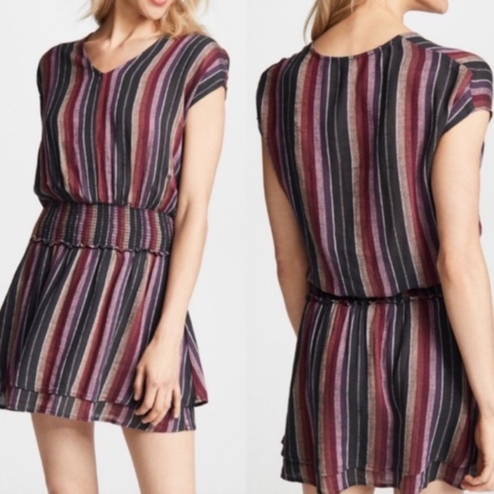 Rails Lucca Dress Brava Stripe Smocked Waist Boho Minimalist Linen S $178 NWOT